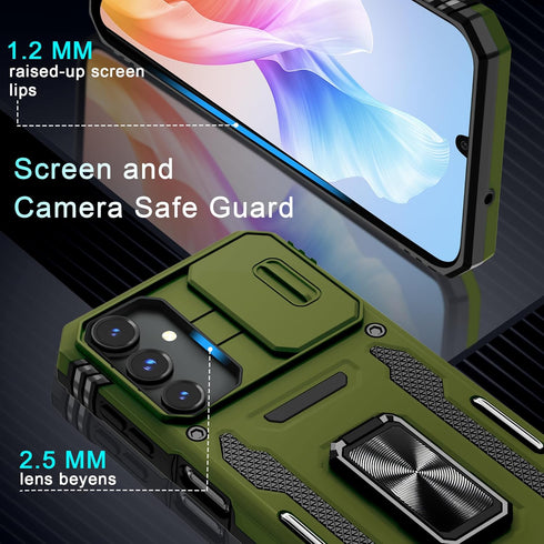 DEERLAMN for Samsung Galaxy A15 5G Case with Slide Camera Cover+Screen Protector (1 Pack), Rotated Ring Kickstand Military Grade Shockproof Protec...