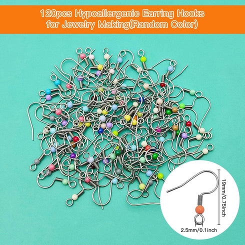 120pcs Hypoallergenic Earring Hooks for Jewelry Making,Ear Wires Fish Hooks French Wire Hooks Colorful Fish Hook Earrings French Ear Wires for DIY...