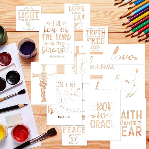 Christian Stencils for Painting - 16 Pcs Christian Stencils for Painting on Wood, Fogiven Cross Stencils for Painting on Wall Home Decor, Religiou...