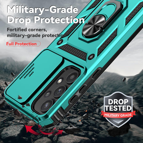 for Samsung Galaxy A35 5G Case with Camera Lens Cover HD Screen Protector, Dual Layer Military-Grade Drop Tested Magnetic Ring Holder Kickstand Pr...