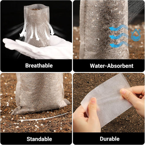 Plant Nursery Bags, 200PCS 3.5"x4.7" Non-Woven Plant Seeding Grow Bags, Vegetables Fabric Seedling Bag Pots Planting Transplant Grow Pouch Home Ga...