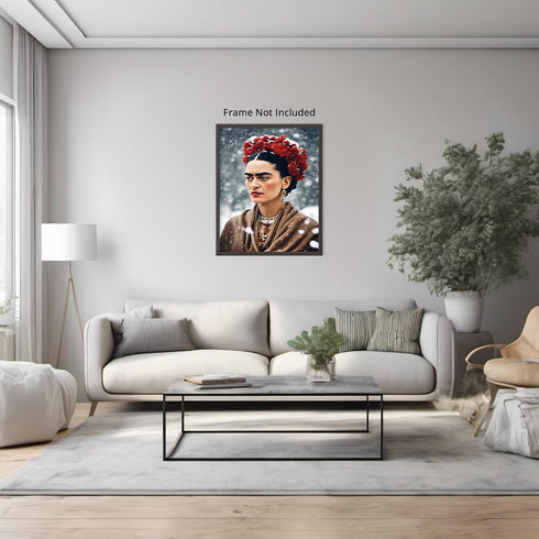 Posterizer 1 pcs- Frida Kahlo inspied art in the winter-Famous Figures Art Collection-Floral Botanical Art- Living Room Bedroom Decor- unframed wa...
