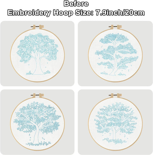 Sivilife Embroidery Starter Kit for Beginners, 4 Sets Stamped Cross Stitch Kits for Adult, Seasonal Tree Pattern Hand DIY Kits with 2 Embroidery H...