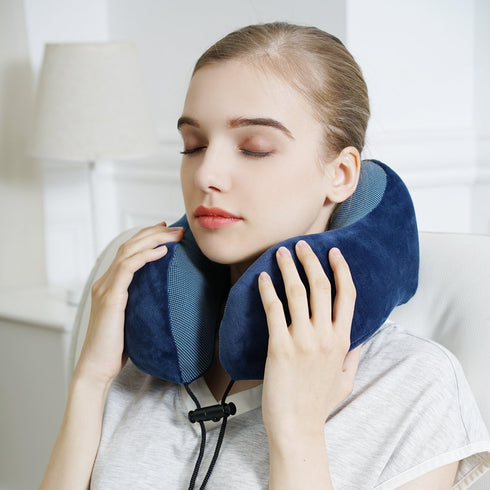 Travel Pillow, Best Memory Foam Neck Pillow Head Support Soft Pillow for Sleeping Rest, Airplane Car & Home Use (Dark Blue)...