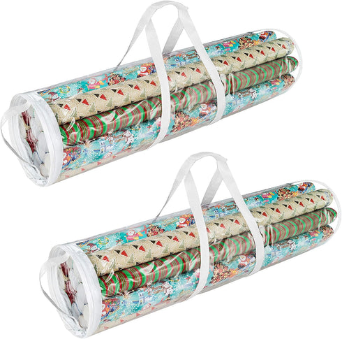 Wrapping Paper Storage Bags - Set of 2 Clear Totes with Handles for Organizing 30-Inch Rolls of Holiday, Birthday, and Christmas Wrap by Elf Stor...