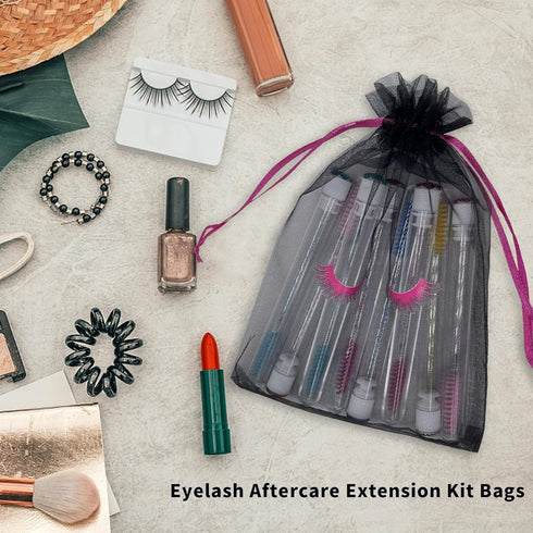 Jexila 100 Pack Eyelash Aftercare Bags Black Lash Bags for Clients Mesh Drawstring Makeup Cosmetic Sample Bags Eye Lash Print Beauty Gift Bag for ...