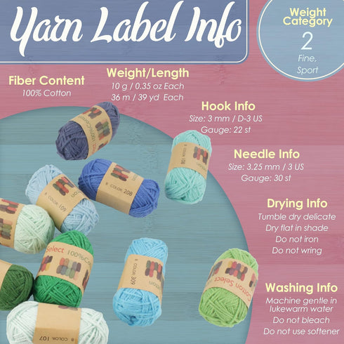JubileeYarn Cotton Select Bonbon Yarn - 10g/Skein Sport Cotton - Variety Pack - 1 Skein...