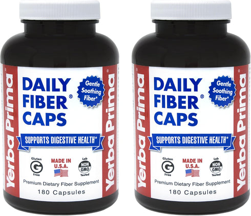 Yerba Prima Daily Fiber Caps - 180 Capsules, (Pack of 2) - Soluble & Insoluble Fiber Supplement - Colon Cleanse - Vegan, Non-GMO, Gluten-Free...