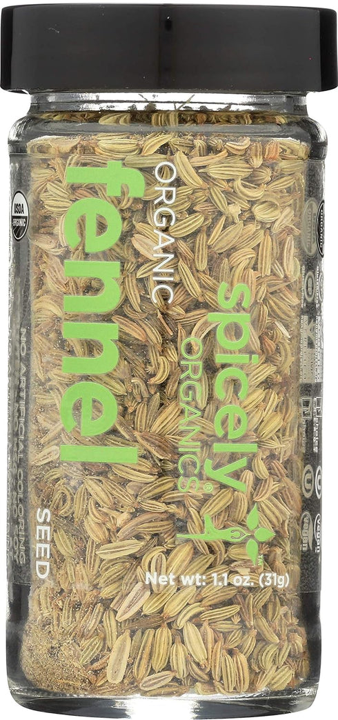 Spicely Organic Fennel Seeds Whole 1.10 Ounce Jar Certified Gluten Free...