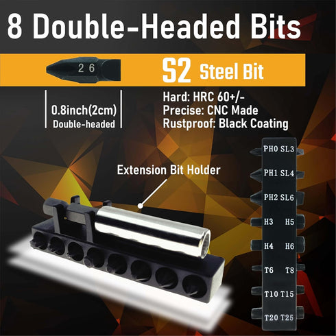 10in1 Short Stubby Mini Screwdriver for tight spots, Cellulose Acetate Fiber Made Handle, Double-headed High Hardness S2 Steel Bits, Exquisite EDC...