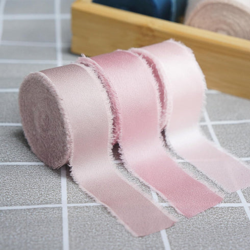 Altier Frayed Satin Silk Ribbon 1 inch x 10 Yards x 3 Rolls Blush Pink Dusty Rose Light Coffee Handmade Wedding Invitation Bridal Bouquets Gift Wr...