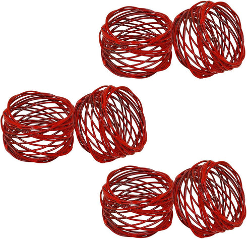 Handmade Round Red Mesh Napkin Rings Set of 6 Holder for Dinning Table Parties Everyday, Dia: 2 Inch...