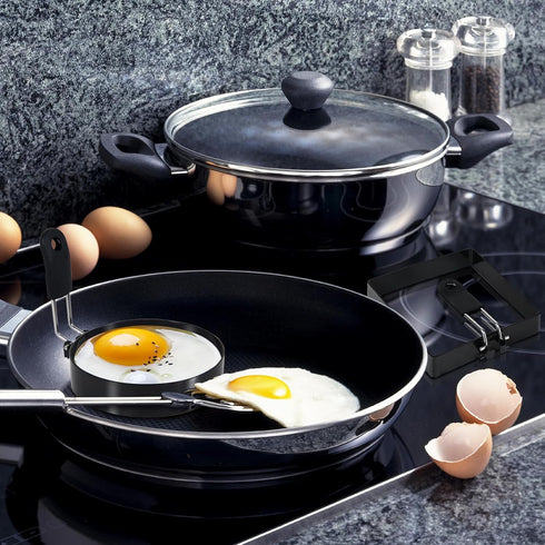 4'' Round+Square Egg Rings Set with Silicone Handle, Stainless Steel Egg Cooking Rings?Nonstick?For Frying Eggs and Egg Mcmuffins, Egg Mold For Br...