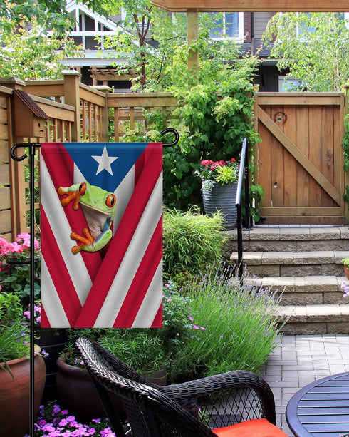 Garden Flags for Outside, Spring Summer Garden Flag for Garden & Porch Decor, Puerto Rico Flag and Frog Yard Flags for Outside 12x18 Inch Double S...
