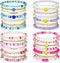 Yaomiao 28 Pcs 4 Set Heishi Surfer Bracelets Set for Women Colorful Preppy Beaded Stretch Bracelet Friendship Bracelets Clay Stackable Boho Disc P...