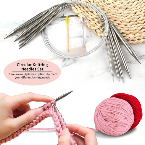 6 Pieces Stainless Steel Circular Knitting Needles Set 80 CM Double Pointed Metal Knitting Needles Set for Making Sweater Shawl Scarf (Diameter 3m...
