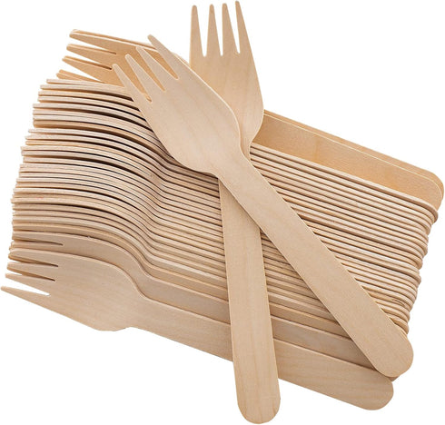 Disposable Wooden Forks -Pack of 100, 6.5" Length-Biodegradable, Natural Wooden Utensils, Great for Parties,Camping,Weddings&Dinner Events (Forks)...