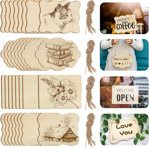 Unfinished Wood Ornaments, PETUOL DIY 32pcs 4x3in Creative Irregular Blank Wood Natural Slices for DIY Crafts, Painting, Wood Burning, Writing, Ph...