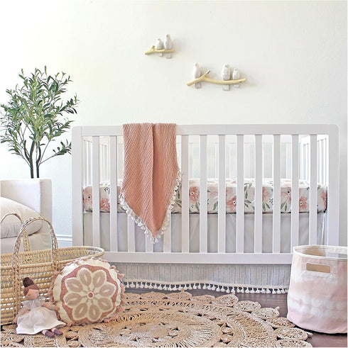 Crane Baby Soft Cotton Crib Mattress Sheet, Fitted Sheet for Cribs and Toddler Beds, Pink Floral, 28”w x 52”h x 9”d...