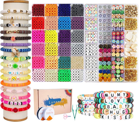 Clay Beads 7200 Pcs 2 Boxes Bracelet Making Kit - 24 Colors Polymer Clay Beads for Bracelet Making Set - Jewelry Making kit Supplies and Charms - ...