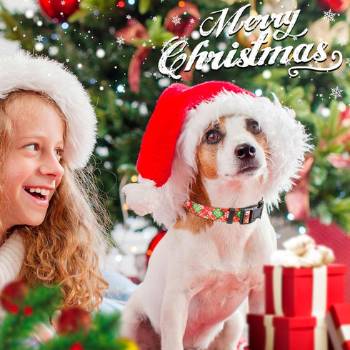 Christmas Dog Collars for Medium Dog - Red Plaid Snowflake-Themed Christmas Cute Dog Collars for Girls Dog, Adjustable Dogs Collar for Pet Decorat...