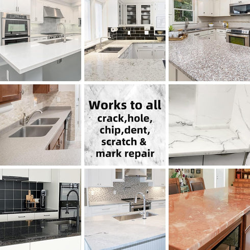 Tile and Granite/Marble Repair Kit, Porcelain Stone and Quartz Countertops Repair Kit for Chips Dents Cracks Holes Scratchs, Fix Chipped Edges Cor...