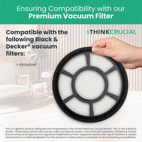 Think Crucial Replacement Vacuum Filters Compatible with Black & Decker Part # BDASV102 & Models Air Swivel Pre Filter Part, Fits Vacuum Cleaner -...