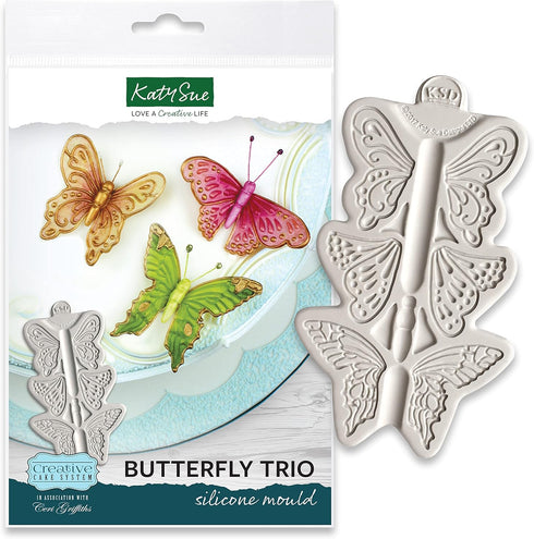 Katy Sue Butterfly Trio Silicone Mold for Cake Decorating & Crafting. Use with Fondant, Sugar Paste, Marzipan & Air Dry Clay. From Katy Sue Fondan...