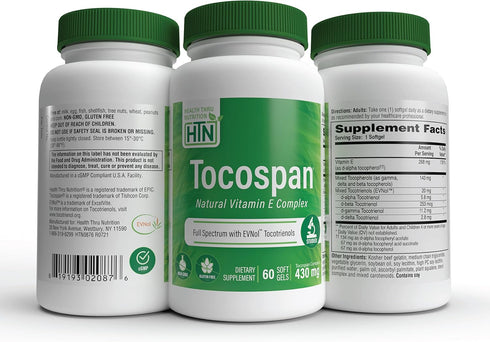 Health Thru Nutrition Tocospan Full Spectrum Vitamin-E 430 mg with EVNol Tocotrienols | All 8 Natural Vitamin E Sources | Clinically Studied | Car...