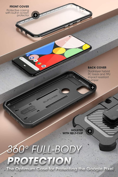 SUPCASE Unicorn Beetle Pro Series Case for Google Pixel 4A (2020 Release), Full-Body Rugged Holster Case with Built-in Screen Protector (Black)...