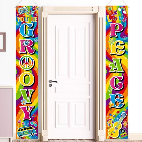 Blulu 60's Party Scene Setters Hippie Wall Decoration, 60s Porch Sign Groovy Party Door Sign for 1980s Theme Rock Star Birthday Decoration Rainbow...