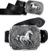 Hicarer Cowboy Belts Western Leather Buckle Belts Cowgirl Horse Pattern Engraved Buckle Belts for Men Women (Black, 45 Inch)...