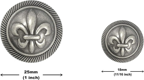 Bezelry Fleur De Lys Domed Metal Shank Buttons. Blazer Button Set. 3 Pcs of 25mm, 8 Pcs of 18mm (Gray Silver)...