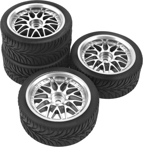 OD 2.55" Rubber Tires & Plastic Wheel Rims 12mm Hex Hub Compatible with HSP Tamiya HPI Kyosho Redcat ExceedRC 1/10 On-Road Touring Car,WLtoys 1/14...