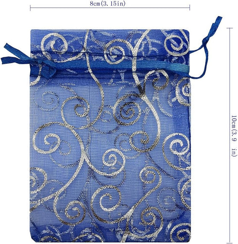 100pcs Sheer Organza Favor Bags For Wedding Baby Shower Rattan Print Gift Bags Samples Display Drawstring Pouches (3x4 inch, blue)...