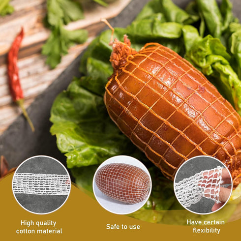 5m Meat Netting Roll, Size 18 Elastic Turkey Ham Ham Press Mold for Deli Meats Cooking Wrapping Mesh Poultry Ham Netting Smoked Meat Butcher Twine...