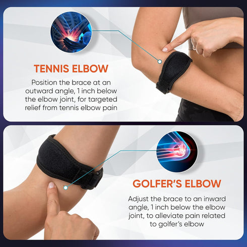 Elbow Brace 2-Pack for Men & Women, Adjustable Tennis & Golfer's Elbow Support Strap for Tendonitis Pain Relief - Compression Pad for Arm, Forearm...