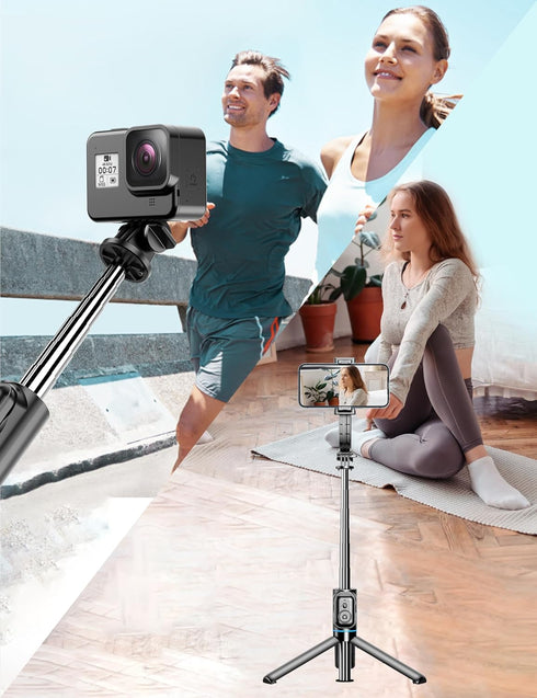 Selfie Stick, 41'' Extendable Phone Tripod Stand with Phone Holder & Detachable Remote, 360° Rotation Selfie Stick Tripod for Cell Phone Compatibl...