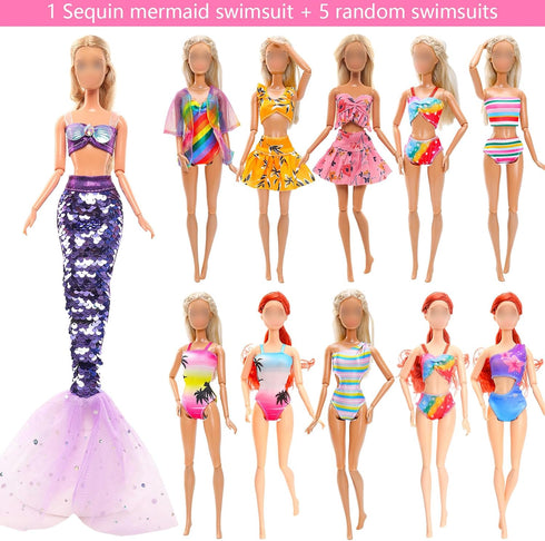 ENOCHT 17 PCS 11.5 Inch Girl Dolls Summer Clothes and Accessories 1 Sequin Mermaid Swimsuit 5 Swimwears 2 Outfits 3 Slippers 6 Accessories Hat Gla...