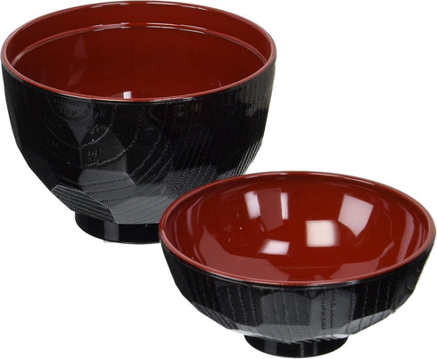 JapanBargain 1904x2, Set of 2 Miso Soup Bowl with Lid Japanese Rice Bowl Traditional Plastic Lacquered Black and Red Bowl Made in Japan...