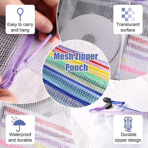 Koogel 5PCS Mesh Zipper Pouches, Zipper File Bags Poly Zip Envelopes Waterproof Puzzle Bags for A4 Paper Travel Office School Cosmetics...