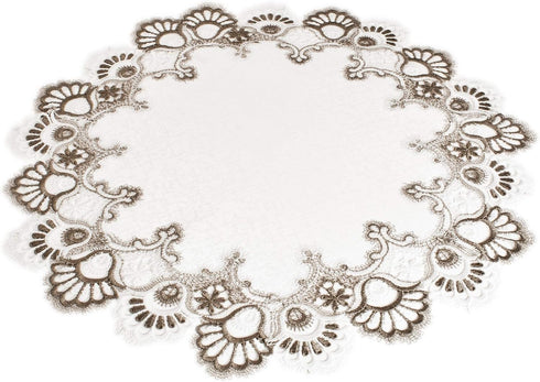 Cocoa, Earth Tones Jacquard Peacock Tail Lace Doily, Placemat, Table Centerpiece, Table Topper (23 Inch Round)...