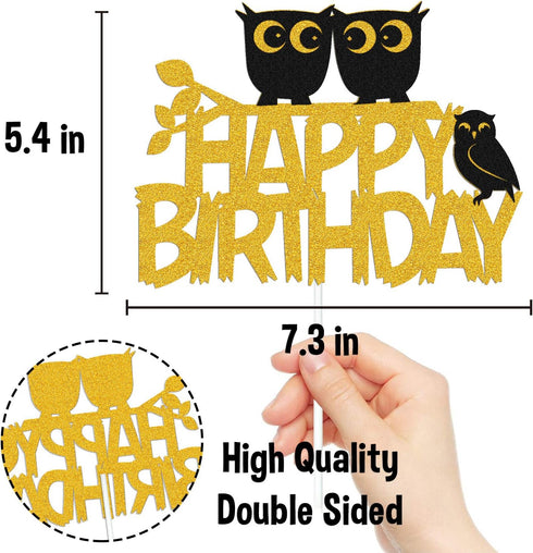 Owl Cake Topper Happy Birthday Sign Cake Decorations for Owl Themed Kids Boy Girl Birthday Baby Shower 1st Bday Party Supplies Gold GoldSparkle Dé...