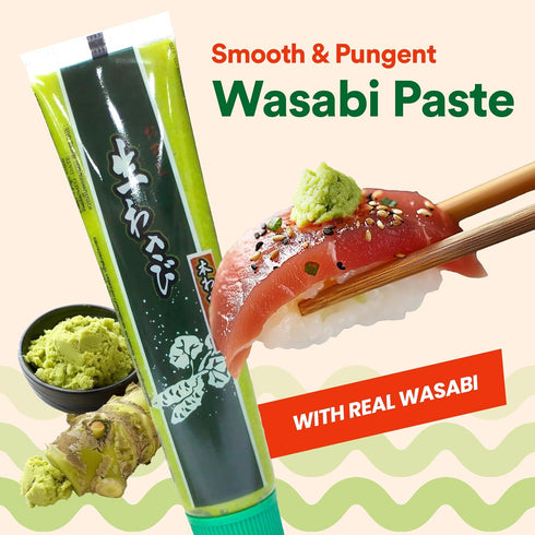 Wasabi-O Real Wasabi Paste - Authentic Japanese Fresh Wasabi Root - Mild Heat - Squeeze Tube for Sushi, Sauce, Mayo, Seafood - 3 x 1.52 Oz...