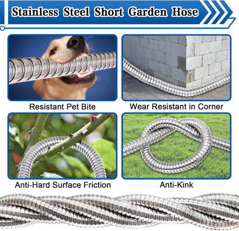 Short Water Hose 3 feet, 3/4'' GHT Female to Male Metal Water Hose, 3ft Garden Hose with Female to Female Metal Connector, Flexible & Lightweight ...