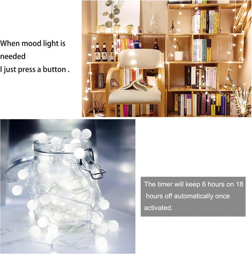 WERTIOO Battery Operated String Lights 33ft 100 LEDs Globe Christmas Lights with Remote Control for Outdoor/Indoor Bedroom,Garden,Christmas Tree[8...