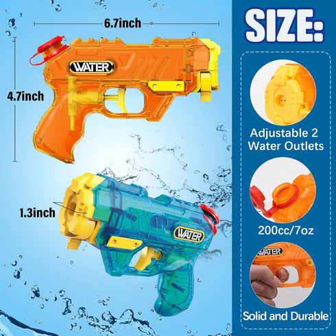 Water Guns for Kids, 2 Pack Squirt Guns Water Blaster 200CC Capacity Water Pistol Toys for Boys Girls Toddlers, Ideal Summer Gifts for Swimming Po...