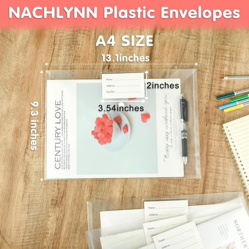 18 Pack Plastic Envelopes Plastic Folders with Snap Closure, A4 Size Clear File Envelopes with Label Documents Folders Organizers for Home Work Of...
