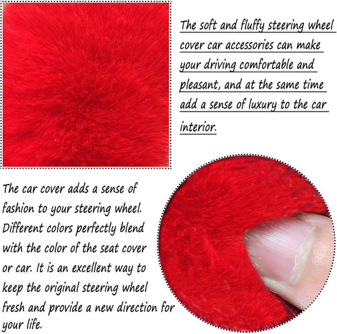 Fluffy Steering Wheel Cover for Women Fuzzy Steering Wheel Cover Winter Warm Faux Wool Plush Car Wheel Cover Furry Steering Wheel Protector Univer...