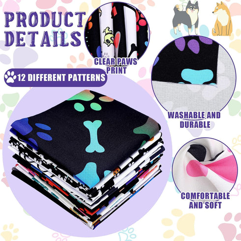 16 Pieces Dog Bone Paws Fabric Paw Print Fabric Retro Fabrics Sewing Fabric Animal Themed Pattern Decorative Fabric Animal Themed Pattern Bone Pri...